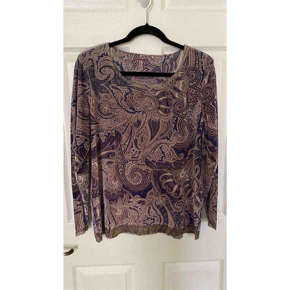 Chico’s Purple Paisley Print Tunic with Sparkling Accents (see measurements belo
